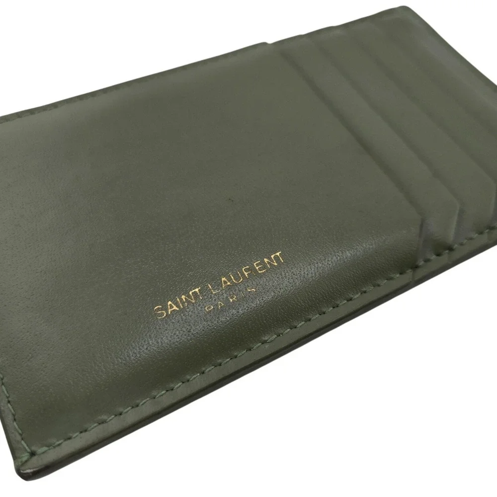 Saint Laurent Fragments Zipped Card Case Sage Green Leather Gold Hardware Italy